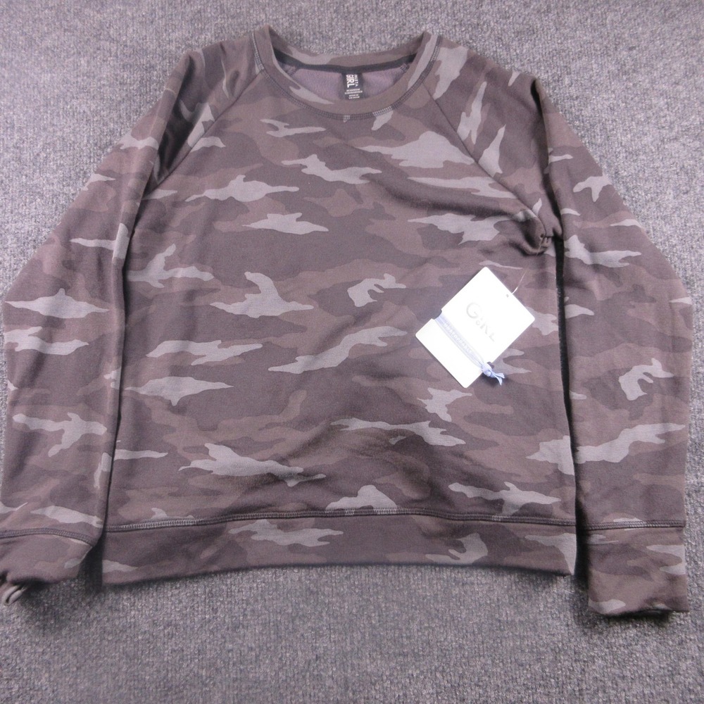 Athleta Girl Sweatshirt Girls 12 Black Camo Cozy Cross Your Fingers‎ Fleece